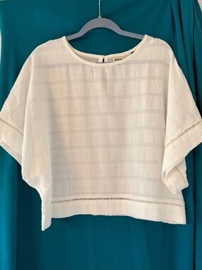Prana White Textured Short Sleeve Top